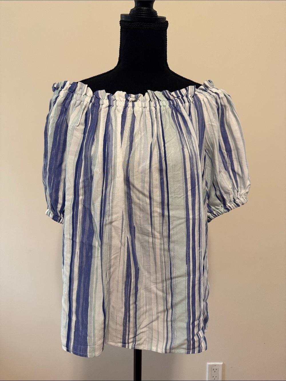 Vince Camuto Blue & White Striped Off-Shoulder Blouse